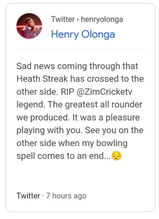 Henry Olonga was one of the first people to write about Heath Streak's death.